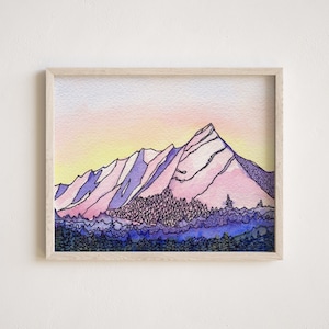 Boulder Colorado Painting, "Flatirons at Sunrise" Watercolor Print, Chautauqua Art, Colorado Gift, Landscape Watercolor