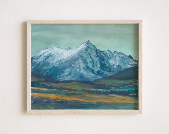 Snowy Mountain Watercolor Print, "Falcon View" Painting