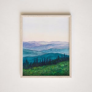 Stampa ad acquerello delle Great Smoky Mountains, dipinto "Blue Ridge Parkway", 5x7, 8x10, 11x14