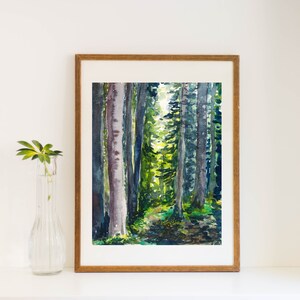 Forest Light Watercolor Print | Tree Art | 5x7 | 8x10 | 11x14 | 13x19