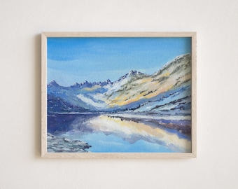 Mountain Sunset Watercolor Print, "Rocky Mountain Lake", Giclee Watercolor Print, 5x7, 8x10, 11x14, 13x19