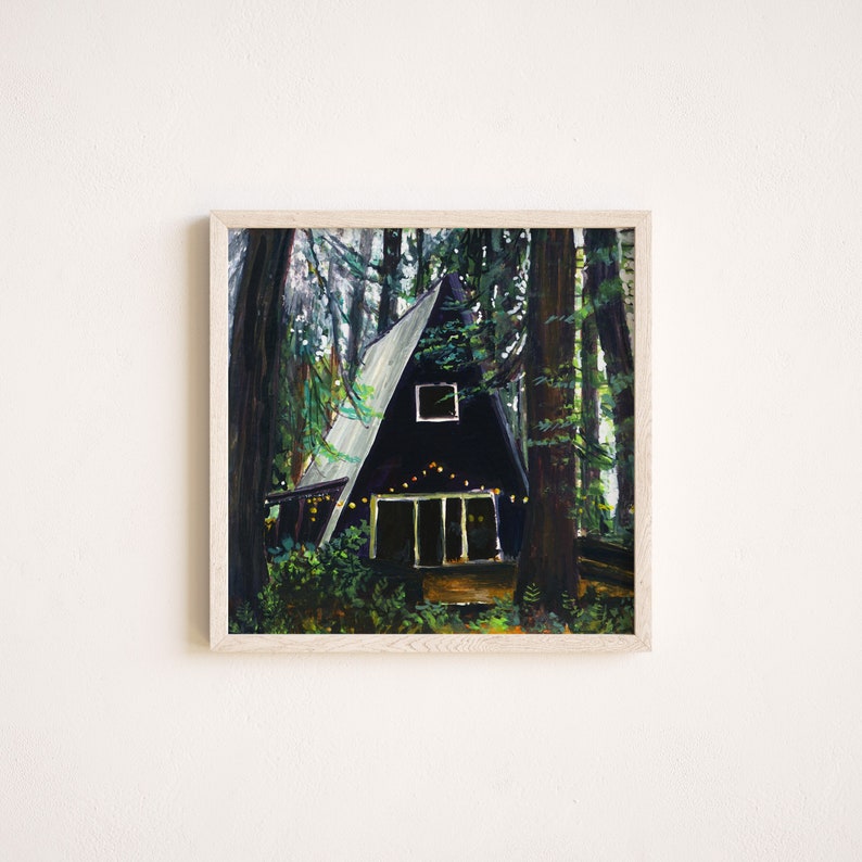 Cabin in the Woods Print, Little Cabin, Cottagecore Forest Art, by Hannah Beimborn image 1