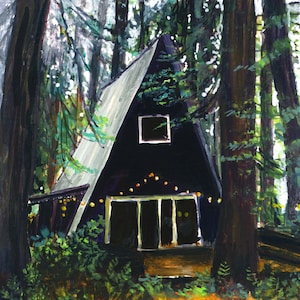 Cabin in the Woods Print, Little Cabin, Cottagecore Forest Art, by Hannah Beimborn image 2