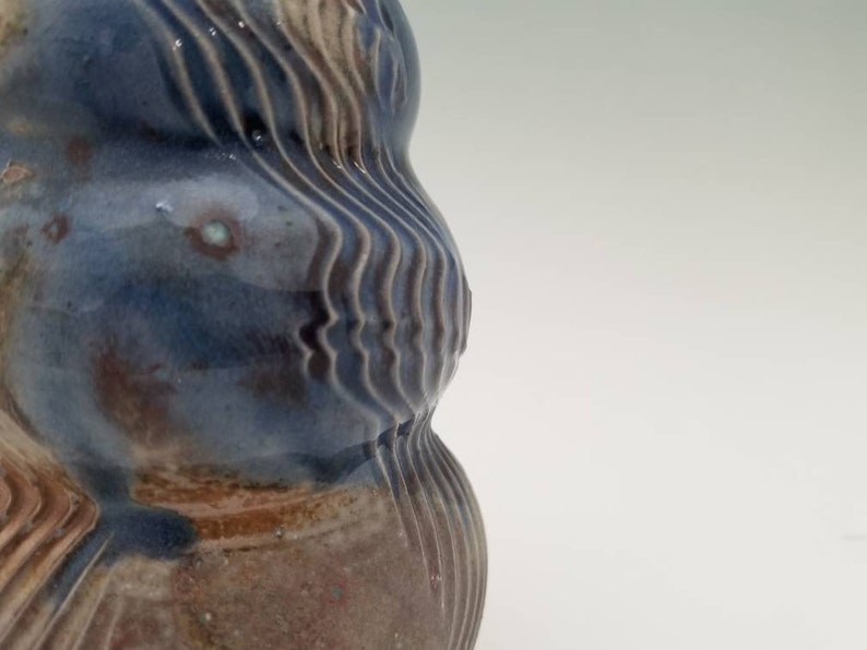 Textured Stoneware Blueberry Drizzle across Toasted Dunes Tokkuri Soda Fired Sake Flask Wheel Thrown 6 tall x 3.5 wide