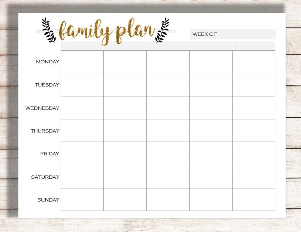 weekly calendar printable family plan printable schedule printable