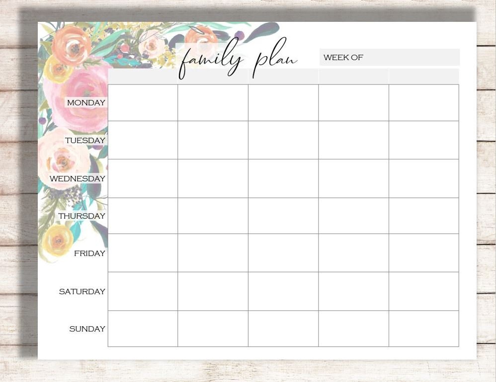 Weekly Calendar Printable Family Plan Printable Schedule Printable 