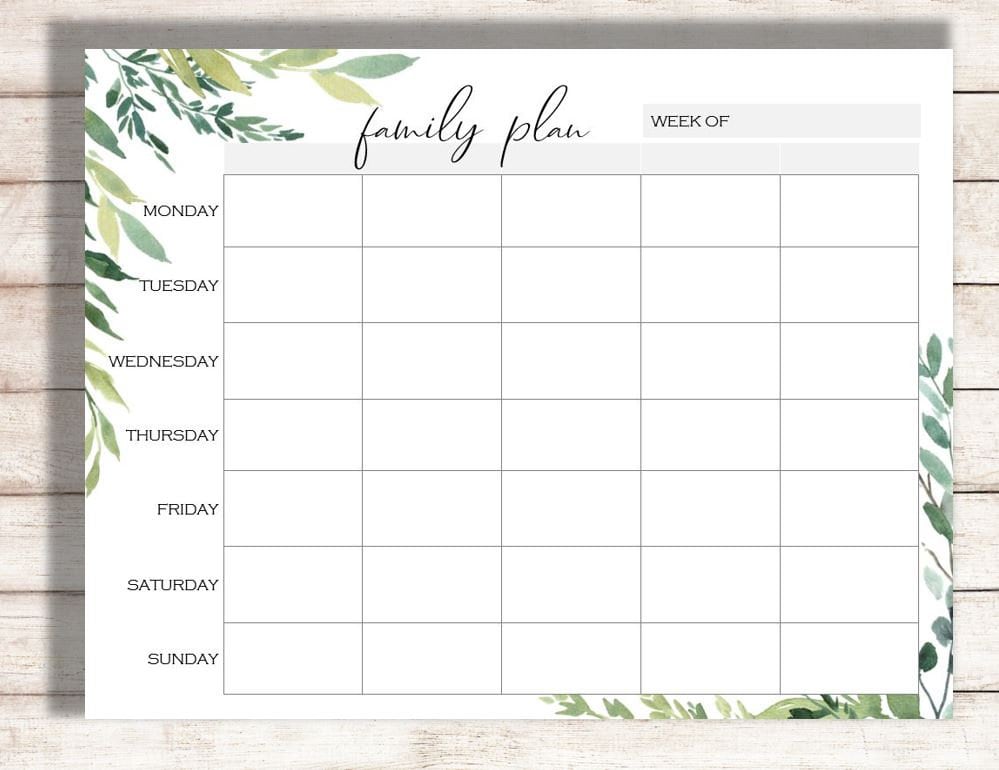 Weekly Calendar Printable Family Plan Printable Schedule