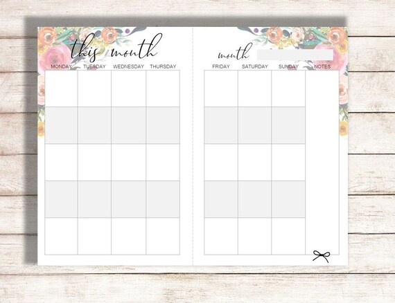 editable monthly calendar monthly calendar printable etsy