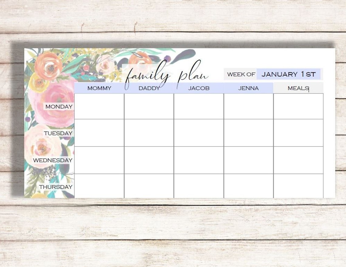 Weekly Calendar Printable Family Plan Printable Schedule Etsy