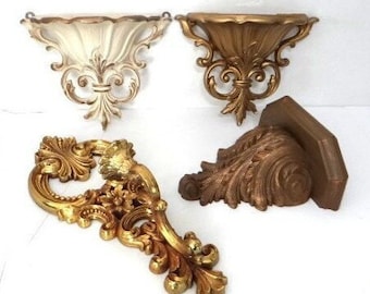 4 Vintage Gold Syroco Homco Burwood Wall Sconces Wall Hangings Hollywood Regency Mid Century Decor 60s 70s Ornate Baroque Gallery Wall
