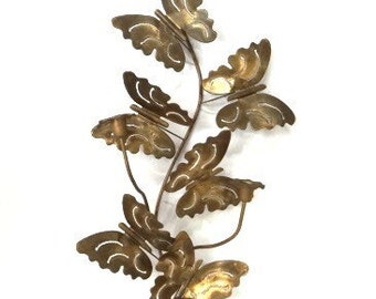 Large Vintage Gold Metal Wall Sconce 24-inch 3 Arm Candleholder Butterfly Metal Wall Hanging Art Sculpture Wall Sconce Gallery Wall Art