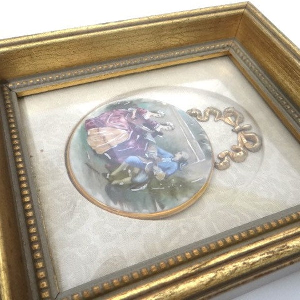 Antique Gold Gilded and Gray Framed Victorian 24kt Gold Rim Sungott NY Wall Hanging Baroque Gallery Wall Art Convex Glass Signed Fragonard