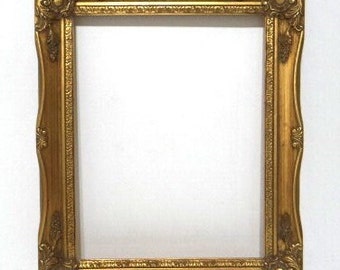 Vintage Ornate 11x14 Gold Wood Frame 17-inch Gold Gilded Fancy Frame Baroque Art Wedding Frame Midcentury Gallery Wall Frame with Glass