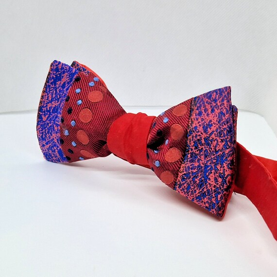 Papillon Uomo Regimental, Fatto A Mano In UK, Tessuto Poliestere, Multicolore Rosso E Blu - 4