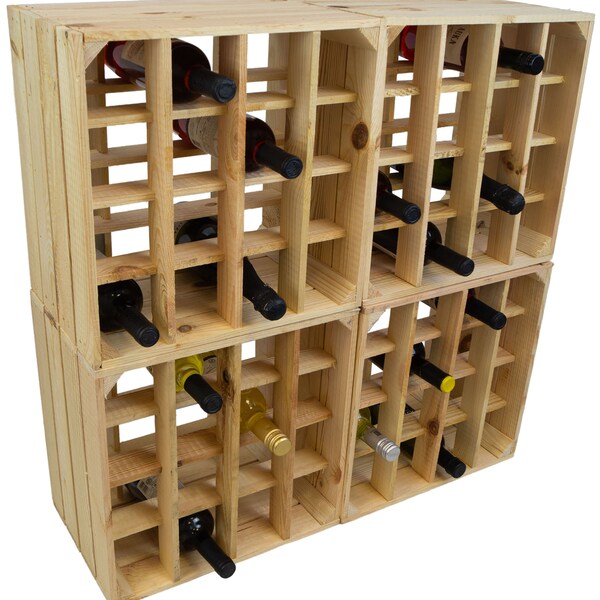 4er Set Weinregal "16er" Natur Weinschrank Weinaufbewahrung Weinablage Weinkiste Holzkiste Flaschenregal