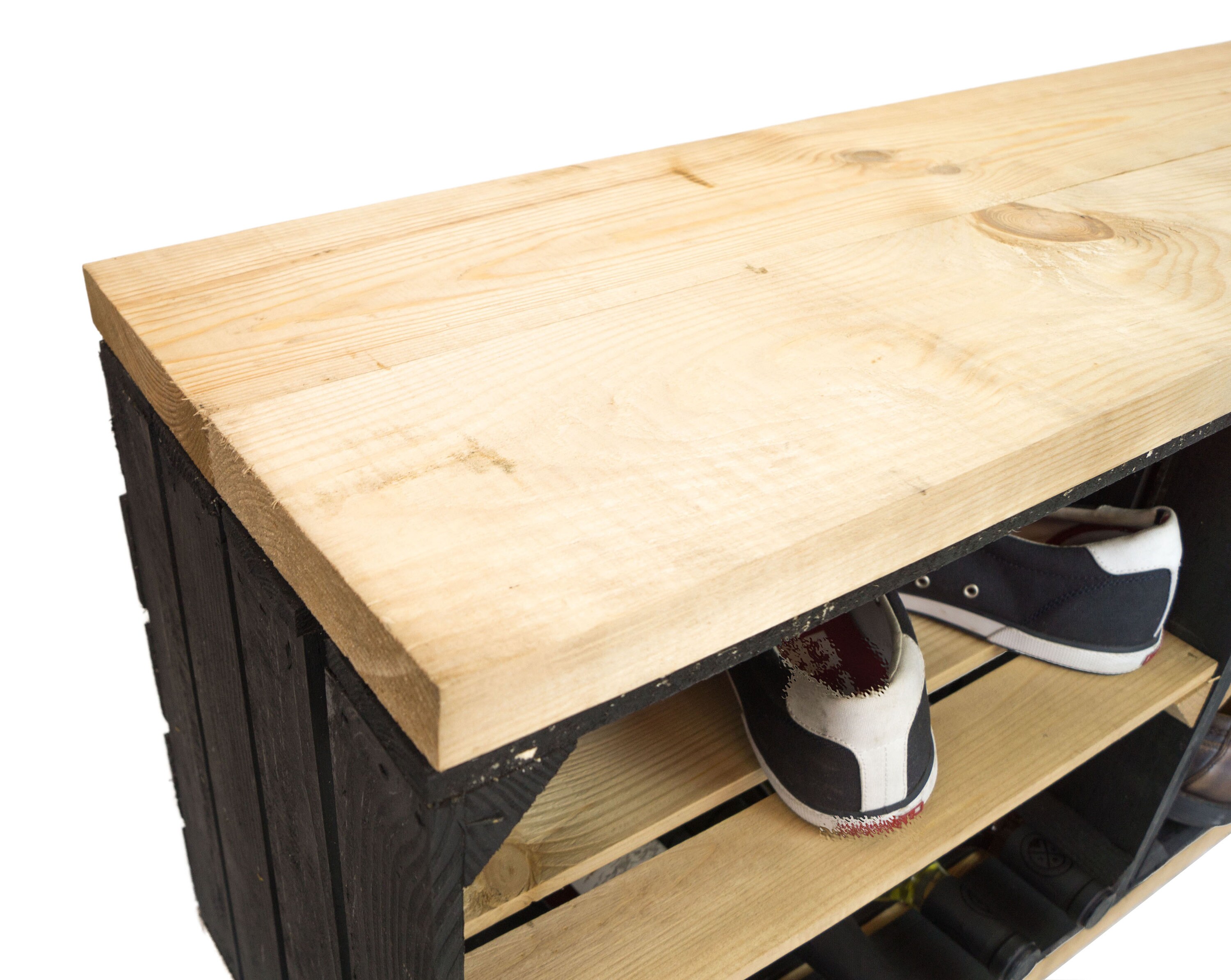 Sitzbank schwarz Schuhbank Schuhregal Holzbank Upcycling | Etsy