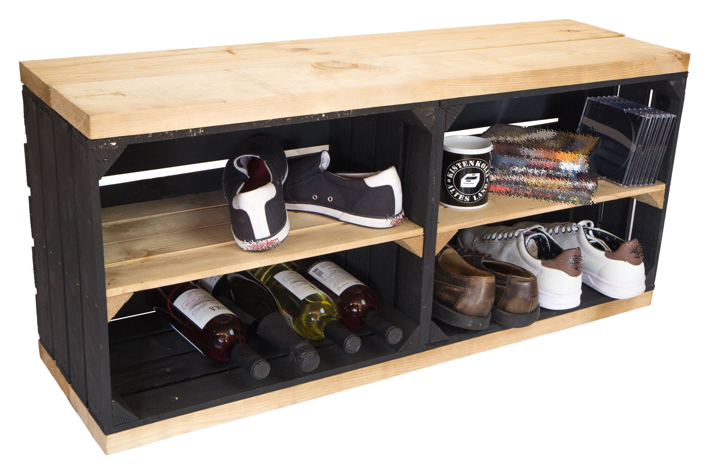 Sitzbank schwarz Schuhbank Schuhregal Holzbank Upcycling | Etsy