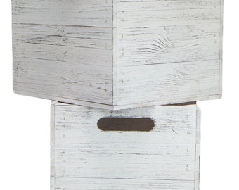 Set of 4 wooden boxes Shabby white black suitable for Kallax and Expedit shelves