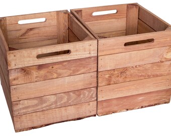 Lot de 2 boîtes en bois vintage ocre adaptées aux étagères Kallax et expedit Boîte d’étagère coulissante