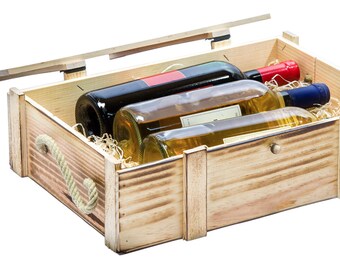 Weinkisten 3er geflammt inkl. Holzwolle Geschenkbox Weinbox Weinkiste Holzbox