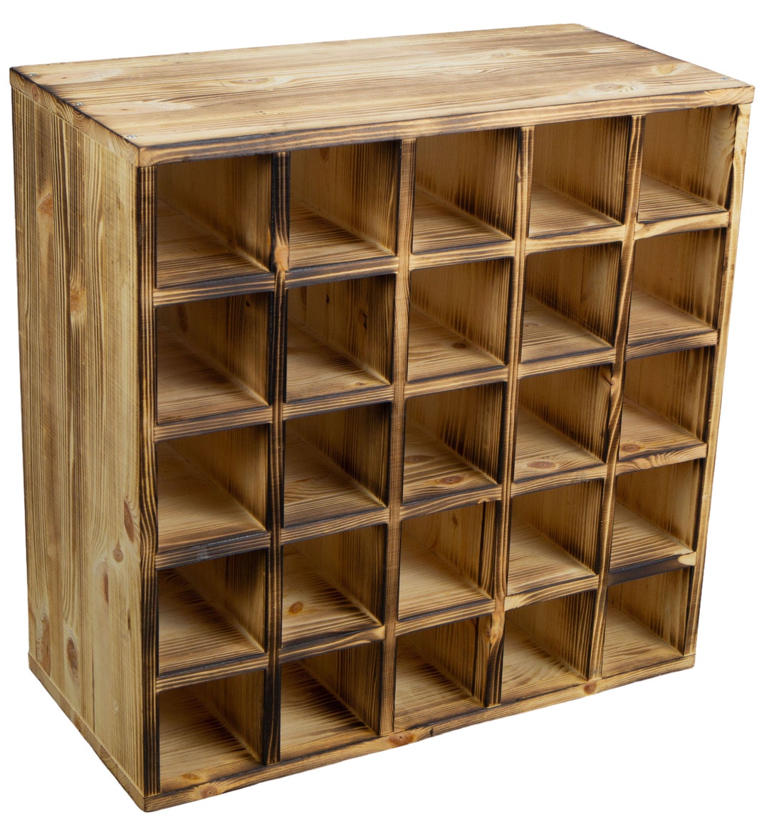 Casier à Vin Vintage LAUBLUST - Bois De Pin Flammé 40x40x29cm - 16 Bouteilles
