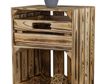 Table de chevet flammée avec tiroir Chevet Table d'appoint Caisse en bois avec tiroir Etagère caisse Caisse à vin