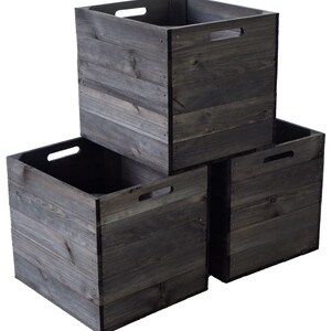 Set of 3 wooden boxes glazed black suitable for Kallax and Expedit shelves shelf insert Kallax box wine box shelf box storage boxes image 1