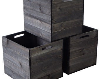 Lot de 3 caisses en bois émaillées noires adaptées aux étagères Kallax et Expedit insert d'étagère Kallax boîte boîte à vin étagère boîte boîtes de rangement