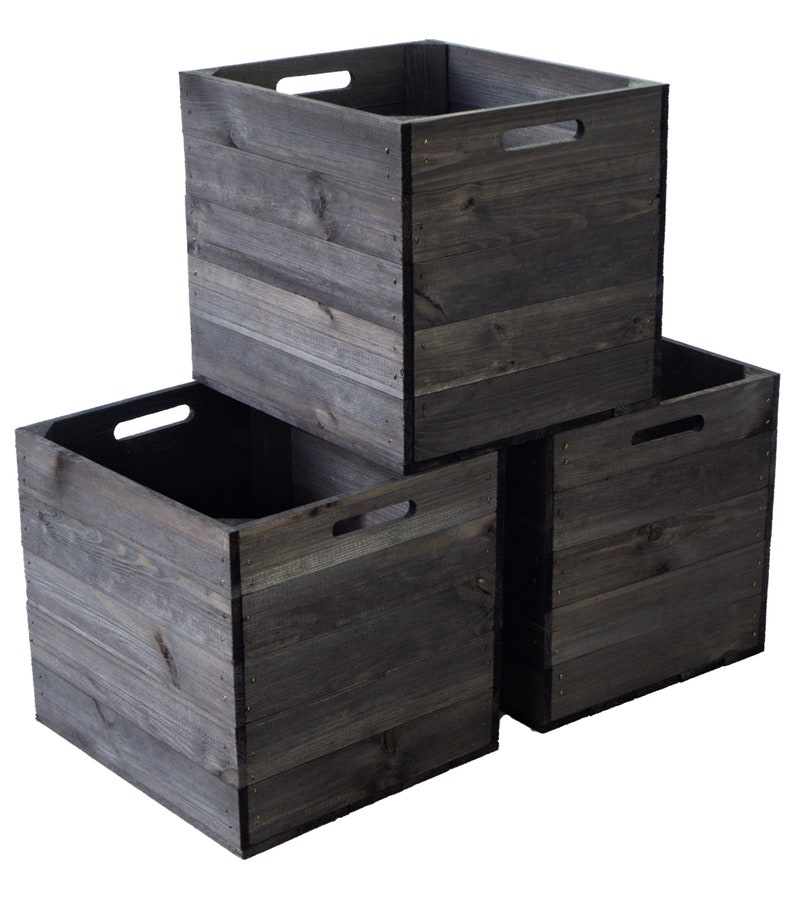 Set of 3 wooden boxes glazed black suitable for Kallax and Expedit shelves shelf insert Kallax box wine box shelf box storage boxes image 1