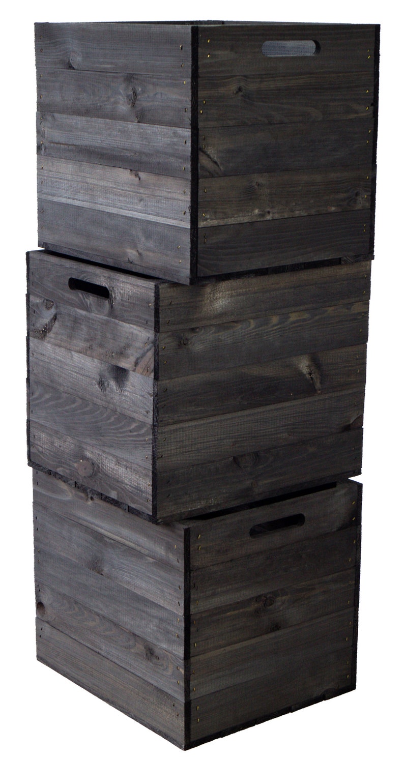 Set of 3 wooden boxes glazed black suitable for Kallax and Expedit shelves shelf insert Kallax box wine box shelf box storage boxes image 3