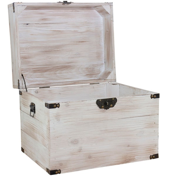 Coffre en bois Elsa Shabby boîte en bois blanc avec couvercle, boîte cadeau, boîte de mariage, coffre au trésor