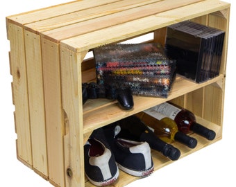 1 x Shoe rack box Johanna Natur Longitudinal wine rack shoe stool Shelf box wine box wooden box with center board