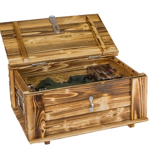 Hugo flamed wooden chest with lid, wooden chest, treasure chest, wedding chest, 50 x 36 x 26 cm