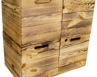 Pack de 4 caisses à fruits flammées adaptées aux étagères Ikea Kallax et Expedit, caisse à vin, caisse en bois