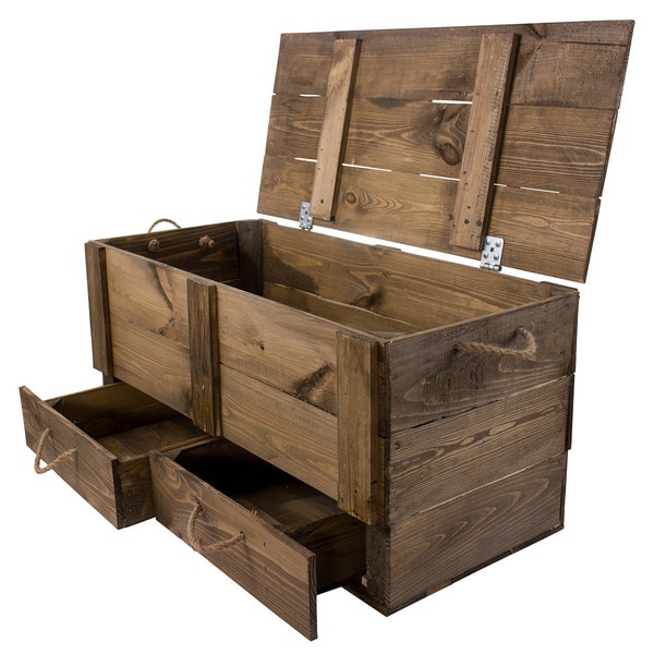 grand coffre au trésor en bois avec tiroir et boîte de rangement
