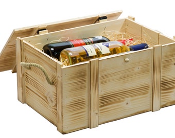 Wine box 6 flamed including wood wool gift box treasure chest wooden chest