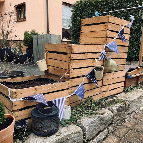 6er-Sparset - Massive Holzkisten aus dem Alten Land Johanna DIY Hochbeet Sparset Dekokisten Gartenkisten Blumenkübel