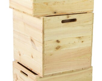 Lot de 3 caisses en bois naturel adaptées aux étagères Kallax et Expedit. Coffret Kallax, caisse à vin, caisse étagère, boîtes de rangement