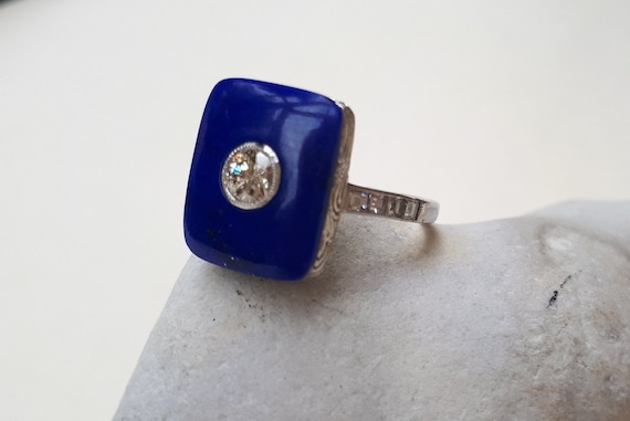 Platinum Diamond and Lapis Art Deco Style Ring - Etsy