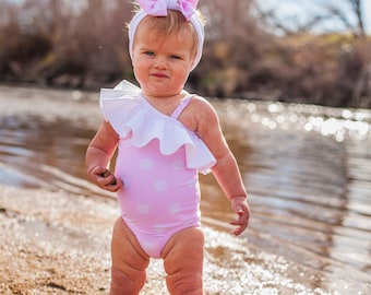 Baby Elise One Shoulder swimsuit and tankini. PDF sewing pattern for infant girls NB - 24m with projector file