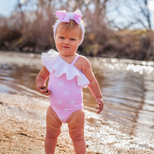 Baby Elise One Shoulder swimsuit and tankini. PDF sewing pattern for infant girls NB - 24m with projector file