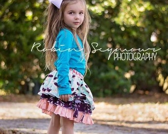 Pepper's Peekaboo Ruffle Skirt. PDF sewing pattern for toddler girl sizes 2t - 12.