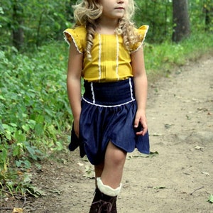 Mattie&#39;s Scallop hem suspender Skirt . PDF sewing pattern for toddler girl sizes 2t - 12.