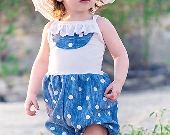 Baby Missy's knit/ woven ruffle pocket dress & romper. PDF sewing pattern for baby sizes NB-24 months