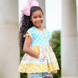 Abigail&#39;s Pocket Schößchen & Kleid. Herunterladbares PDF-Schnittmuster für Kleinkinder und Mädchen in den Größen 2T-12.