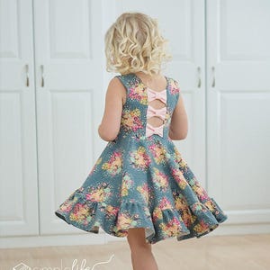 Aria's Bow Back Top and Dress.  PDF Downloadable sewing patterns for girls and toddlers 2T-12.