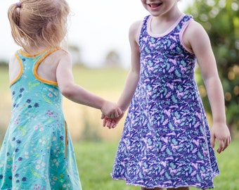 Riley’s Racerback Swing Top, Dress & Maxi. PDF sewing patterns for girls sizes 2t-12