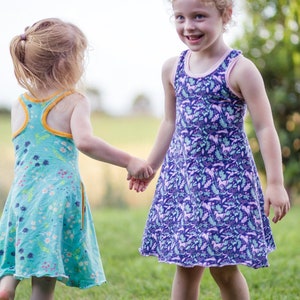Riley’s Racerback Swing Top, Dress & Maxi. PDF sewing patterns for girls sizes 2t-12