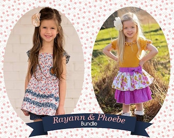 BUNDLE: Rayann's Retro Top / Dress & Phoebe's Drop Waist Dress. PDF sewing pattern for toddler girl sizes 2t - 12.