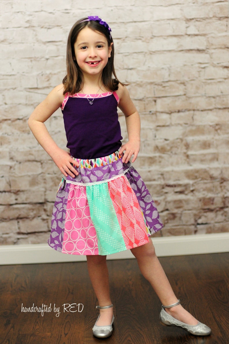 Polly's Drop Waist Skirt. PDF sewing patterns for girls sizes 2t-12 image 2